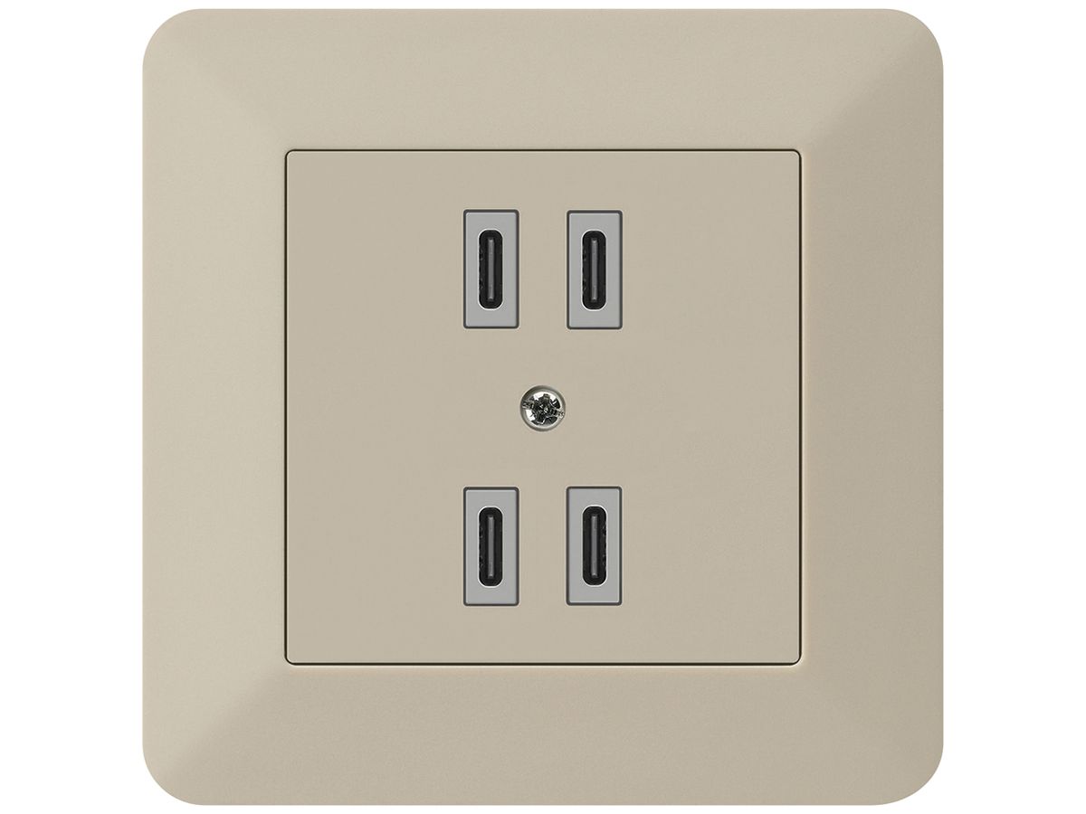 UP-USB-Ladesteckdose Hager kallysto.trend 2×C-C 2×20W/4×10W 5V 94×94mm beige