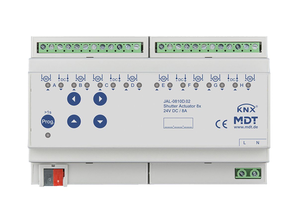 REG-Jalousieaktor KNX MDT JAL-0810D.02 8-Kan 8A 180W 24VDC 8TE