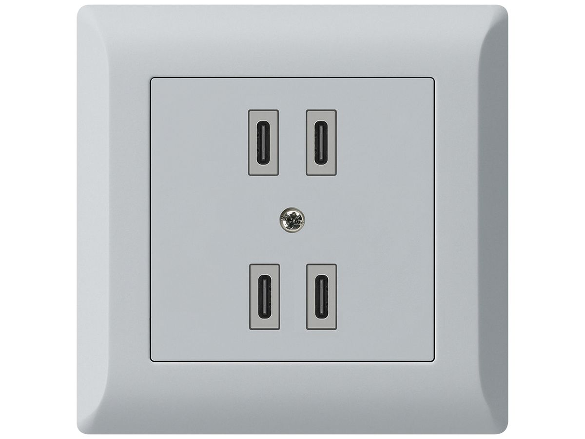 UP-USB-Ladesteckdose Hager kallysto.line 2×C-C 2×20W oder 4×10W 5V 92×92mm grau