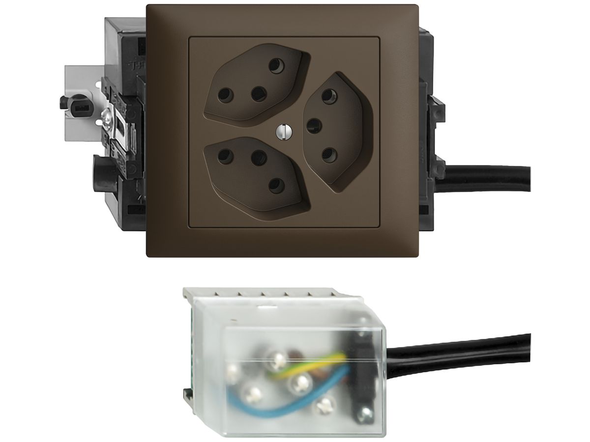 EB-Steckdose EDIZIOdue 3×T13 L1 53mm coffee für Flachkabel Powerbus