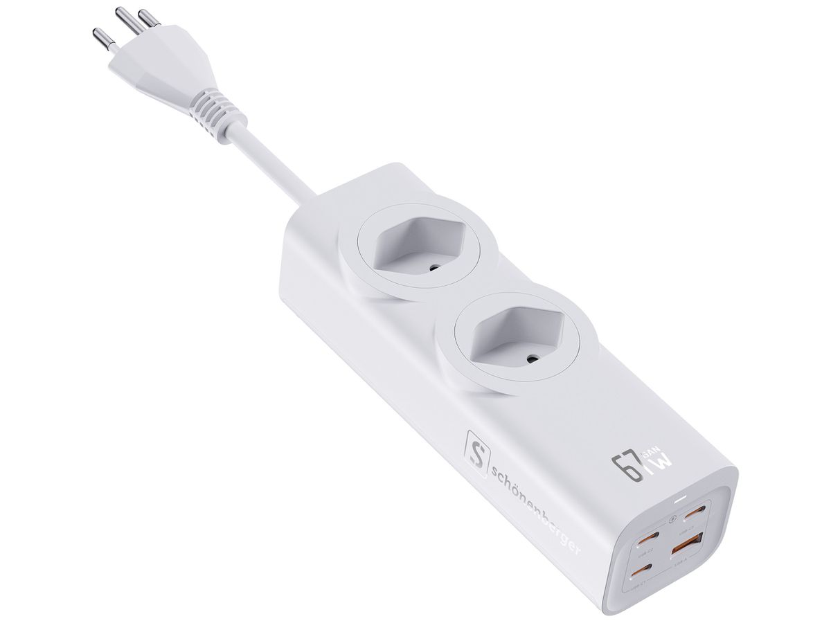Steckdosenleiste 10A 2×T13 1×USB-A 3×USB-C weiss