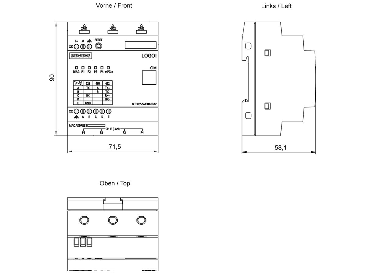 SPS-Kommunikationsmodul Siemens LOGO! CIM 4×RJ45 1×RS232 1×RS485 1×RS485