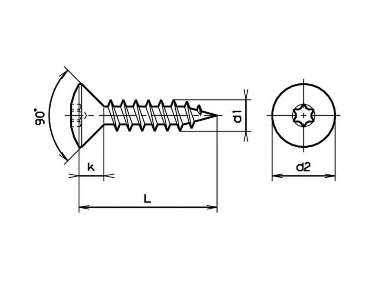 Linsenkopf-Spanplattenschraube Ferronorm T20 4×20mm verzinkt ohne Schaft