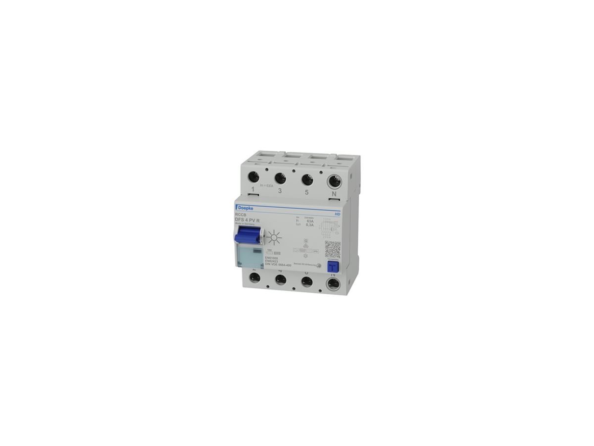 Fehlerstromschutzschalter Doepke DFS4 4P 400V 0.3A B PV 63A 6kA 4TE N-rechts
