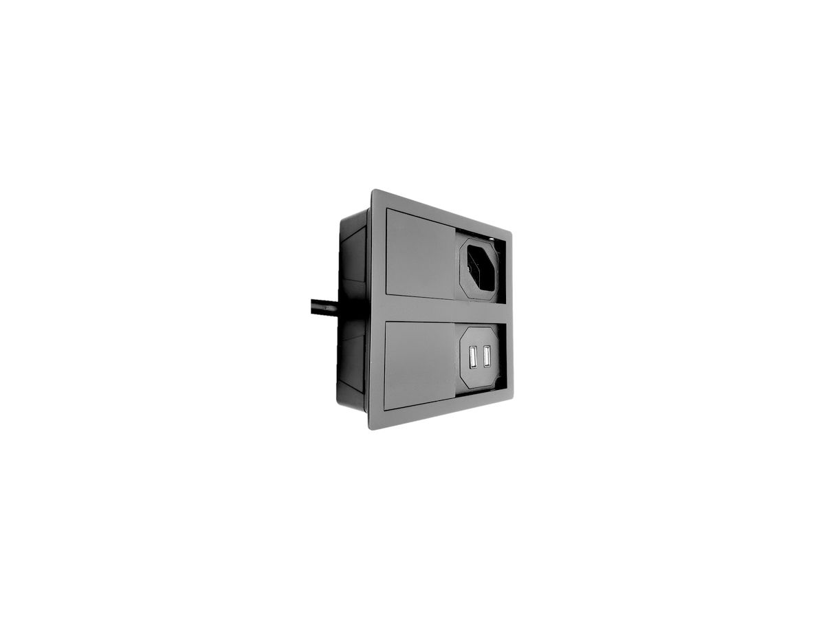 EB- oder UP-Steckdose 2×Typ 13 + 2×USB Karch VersaHIT, mit Kabel, schwarz/matt