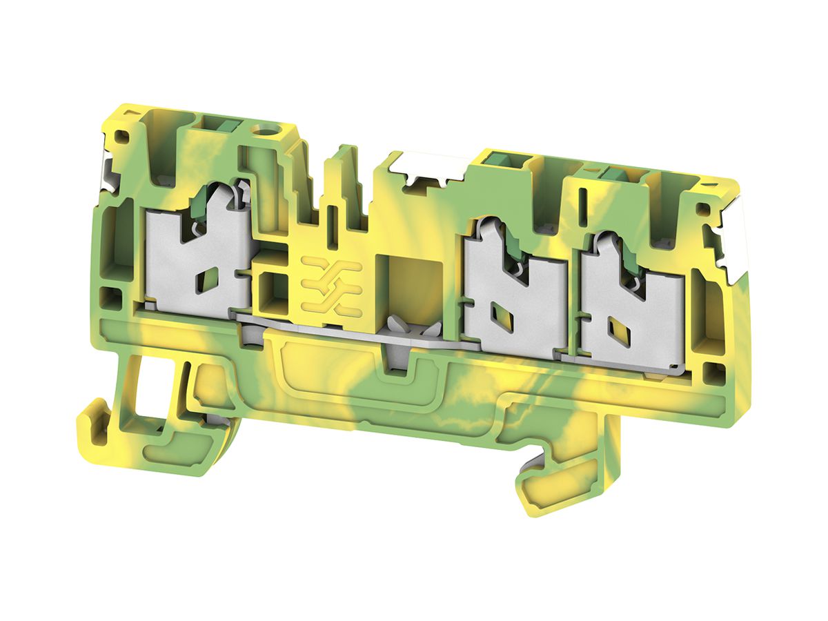 Durchgangs-Reihenklemme S3C 2.5 PE DL 2.5mm² SNAP IN 3×1 TH35 grün/gelb