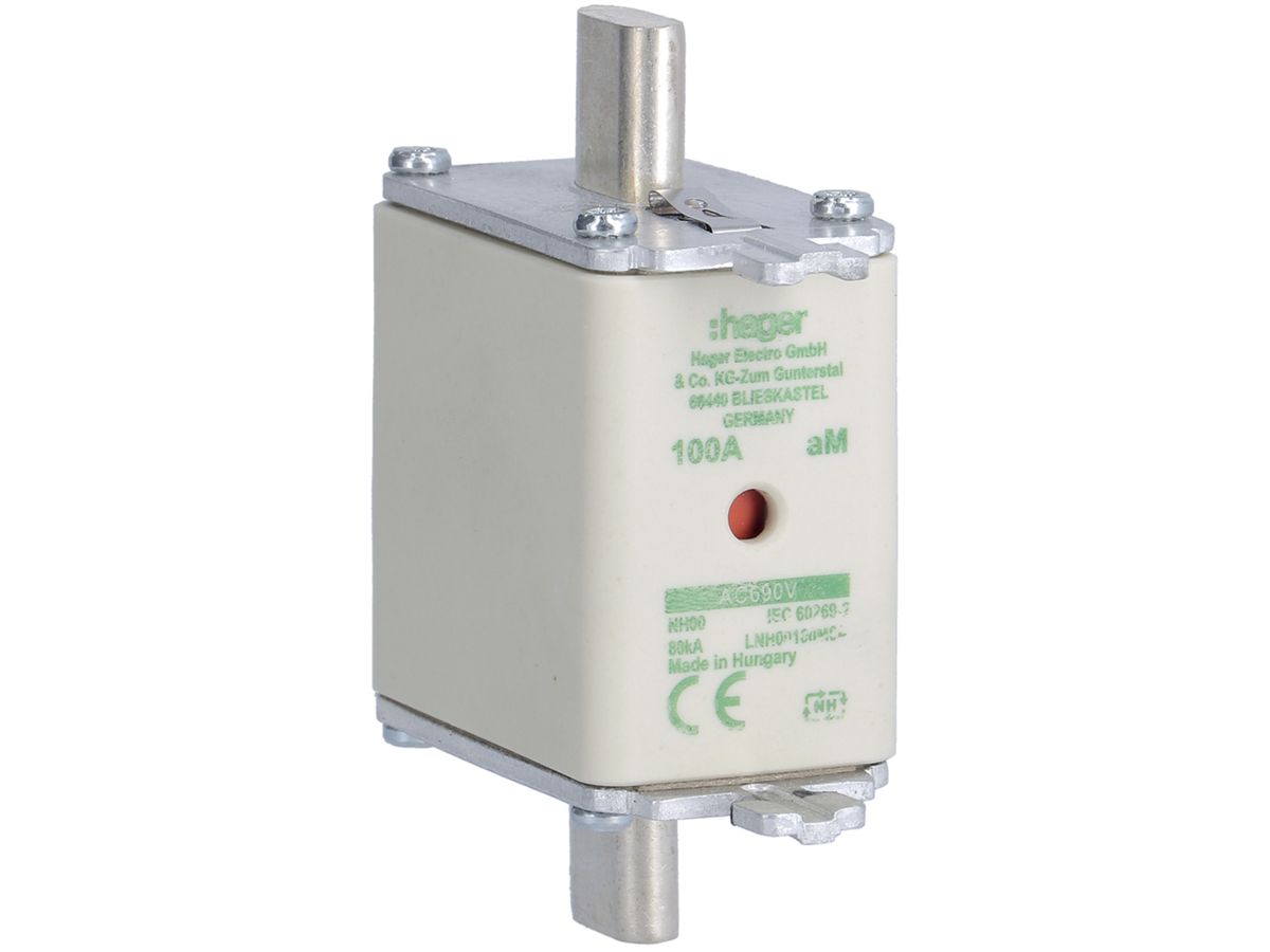 NH-Sicherung Hager DIN00 690VAC 100A aM Doppelkennmelder rostfrei