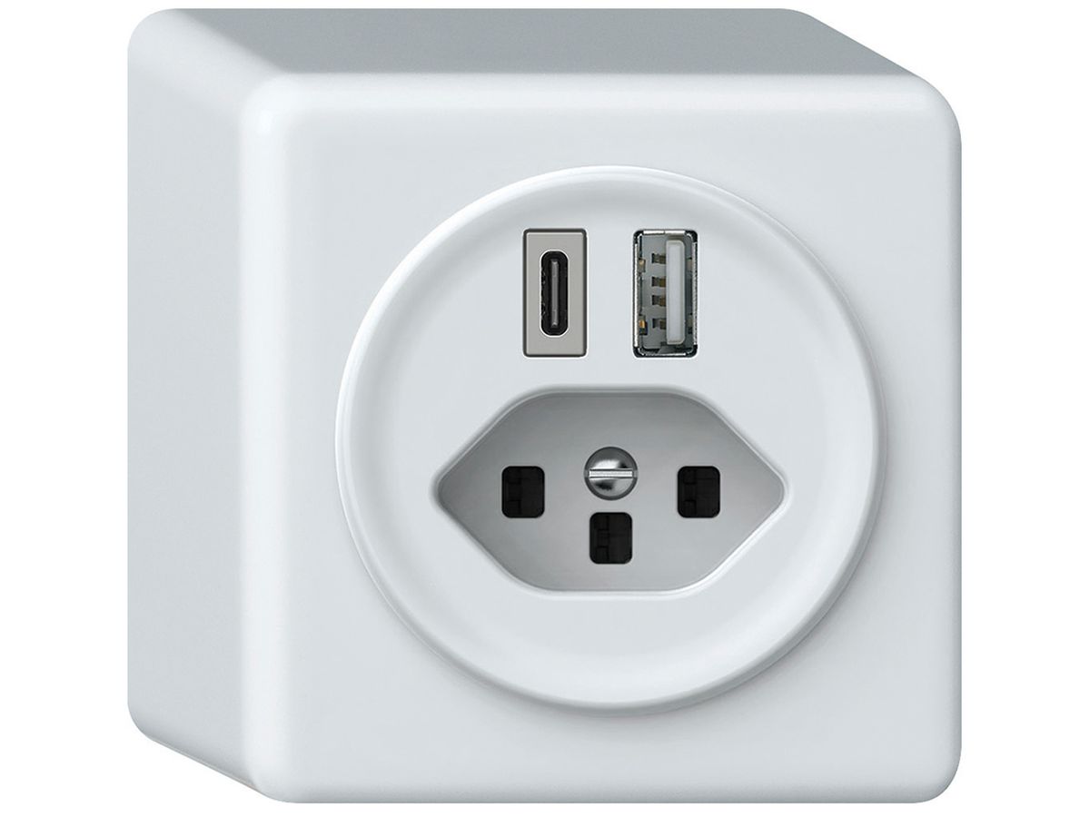 AP-USB-Ladesteckdose origin 1×USB-A 1×USB-C 3000mA 5V mit Typ 23 weiss