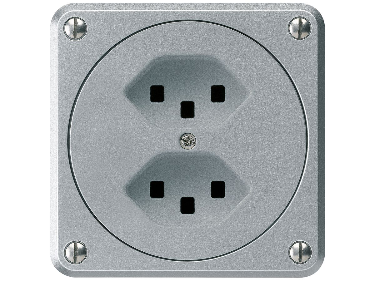 UP-Steckdose robusto 2×Typ 23 aluminium ohne Klappdeckel