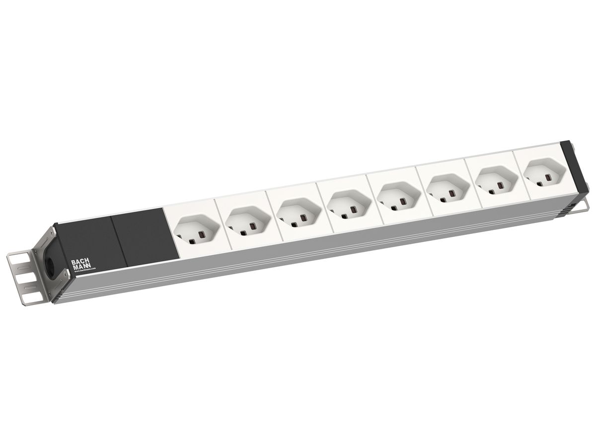 Steckdosenleiste 19" BACHMANN 8×T23 3m 1HE weiss/aluminium