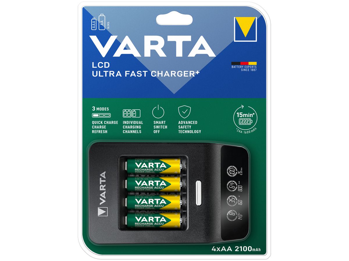 Ladegerät VARTA Ultra Fast Charger+ mit 4×AA 2100mAh R2U