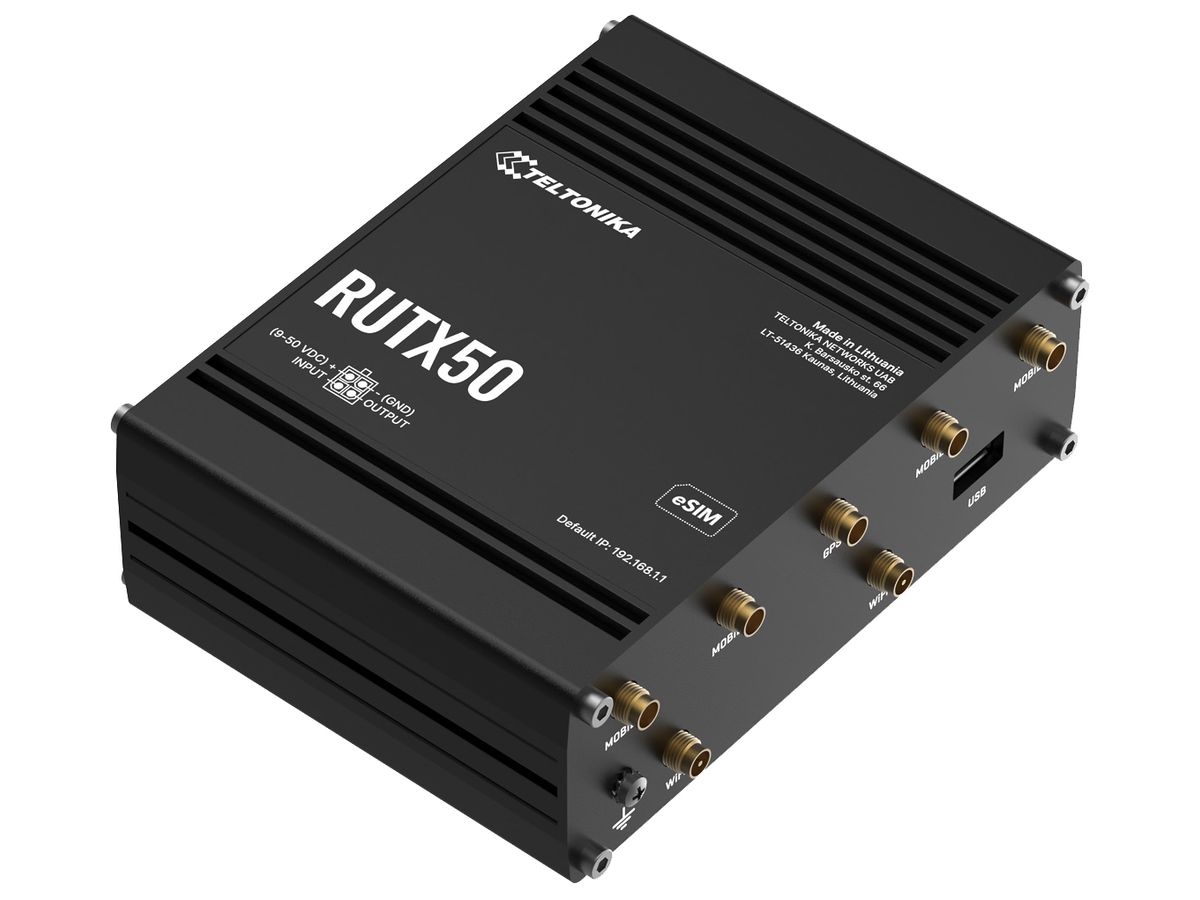 Router Teltonika RUTX50eSIM 5G 1×WAN 4×LAN GbE 2.4+5GHz VPN IP30