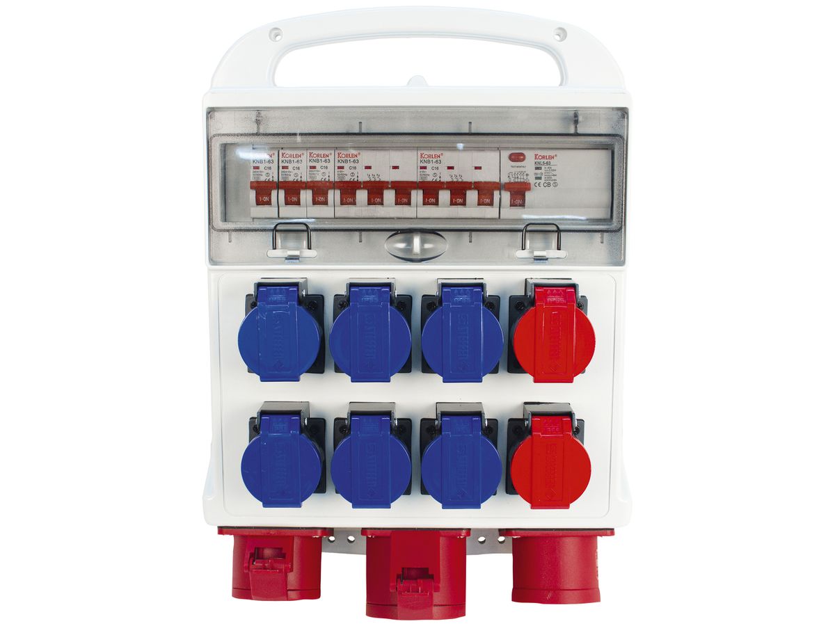 Stromverteiler Steffen 32A 6×T23 2×T25 1×CEE16 1×CEE32 mit FI IP44
