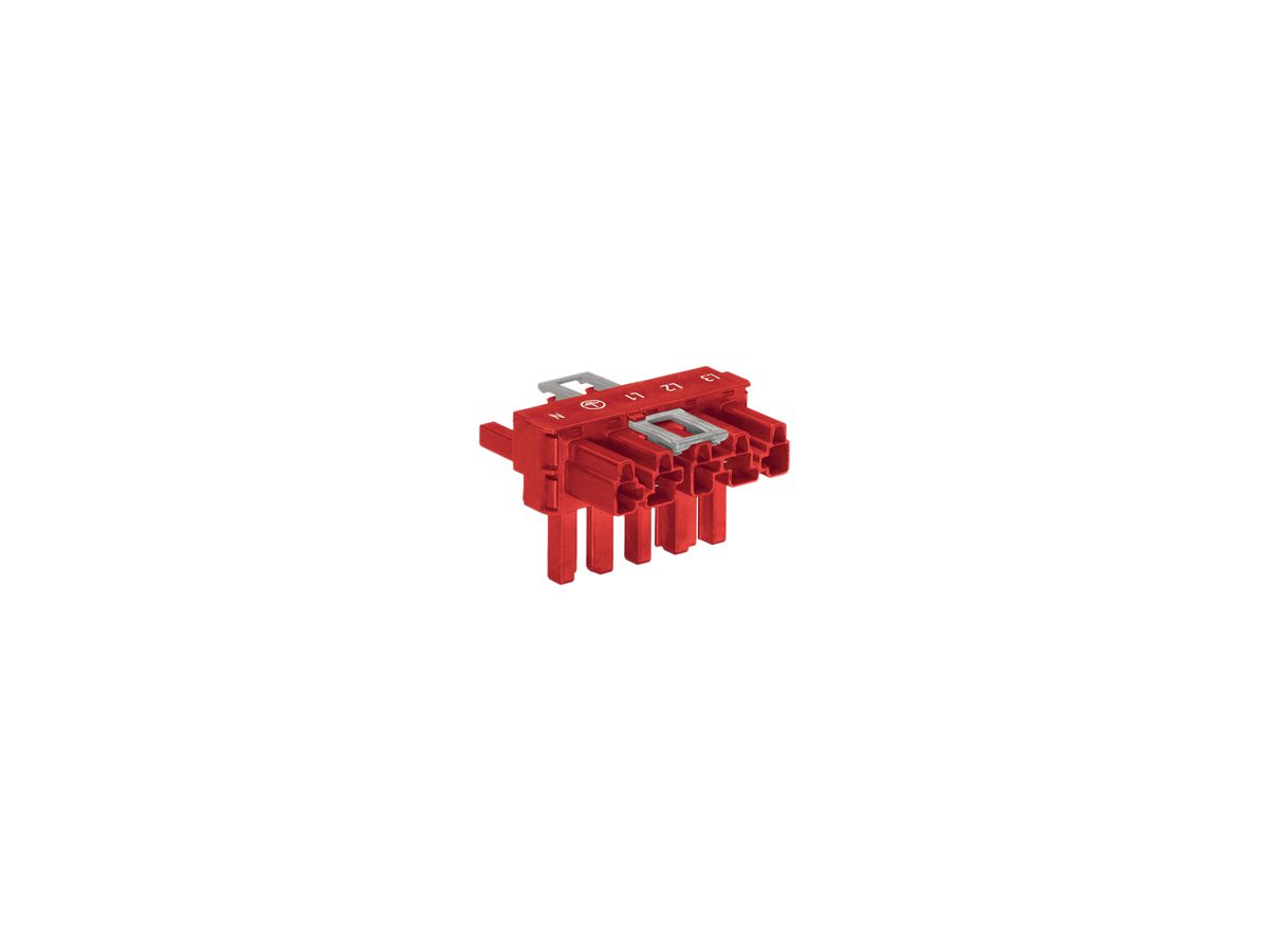 T-Verteiler WAGO 5L 1×Stecker/2×Buchse rot 25A 400V Cod.P m.fehlsteckgeschützt