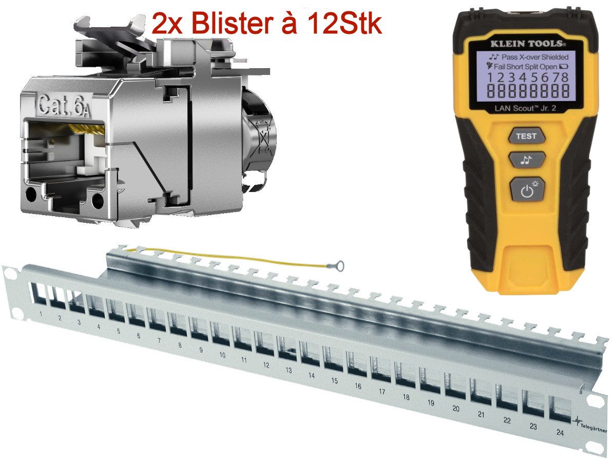 Set-Telegärtner für Panel-Monatge - 1xPanel + 24xAMJ-SL Cat6a + Kabeltester