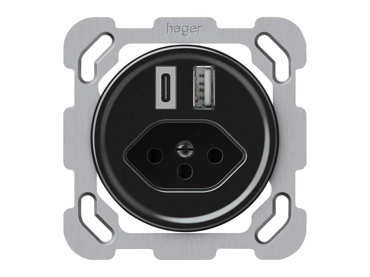 UP-USB-Ladesteckdose origin 1×USB-A 1×USB-C 3000mA 5V mit Typ 13 schwarz