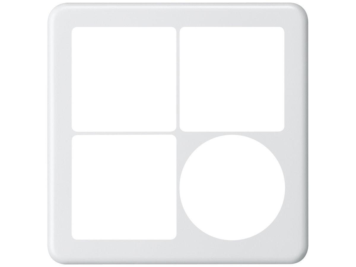 UP-Abdeckplatte 2×2 Hager basico 3×systo+1×Ø58mm weiss
