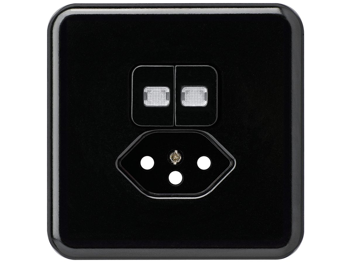 UP-Frontset basico 86×86mm schwarz mit 2 Linsen und Kinderschutz S1/T13 für BOMI