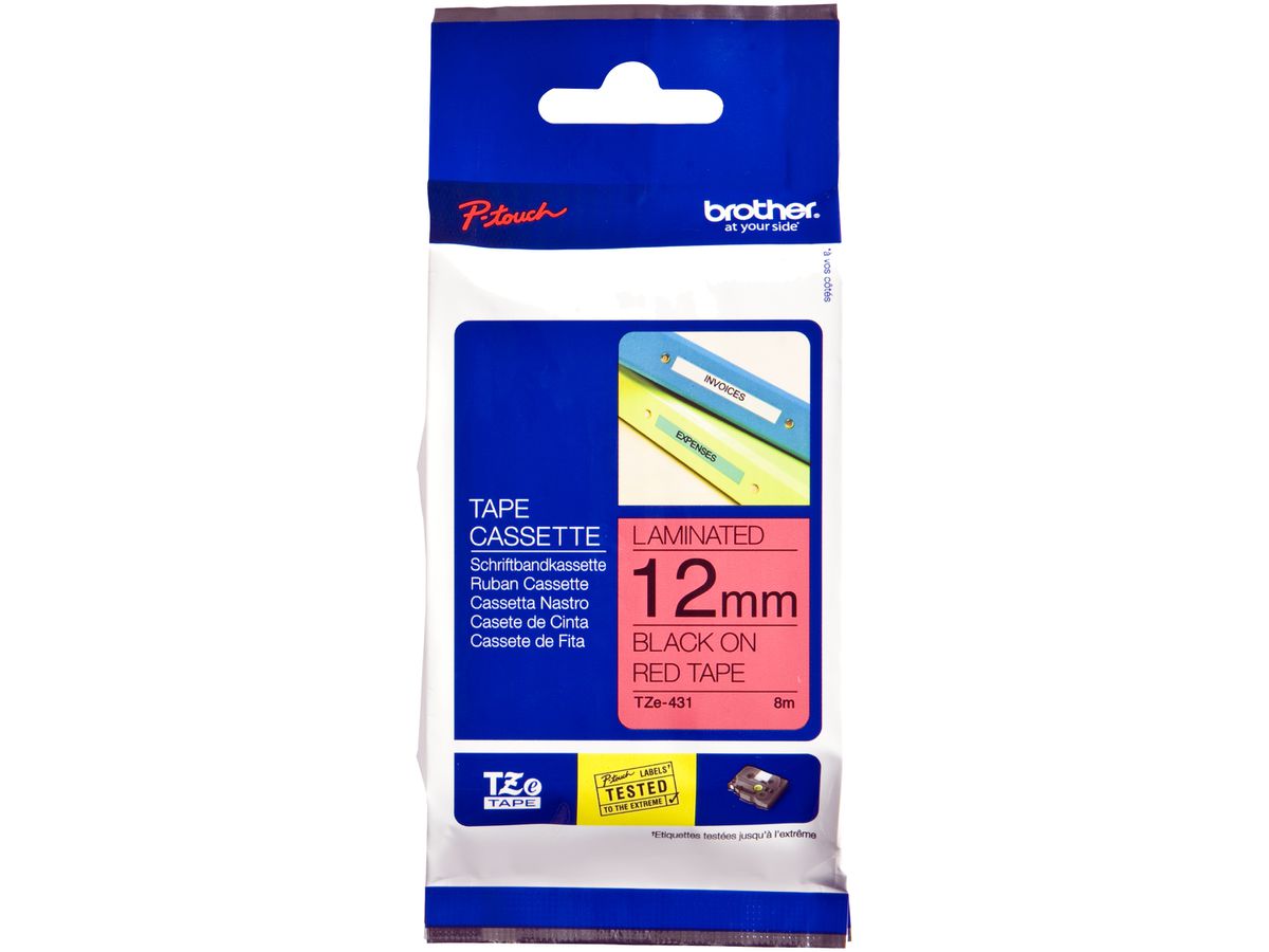 Schriftbandkassette Brother TZe 12mm×8m, rot/schwarz