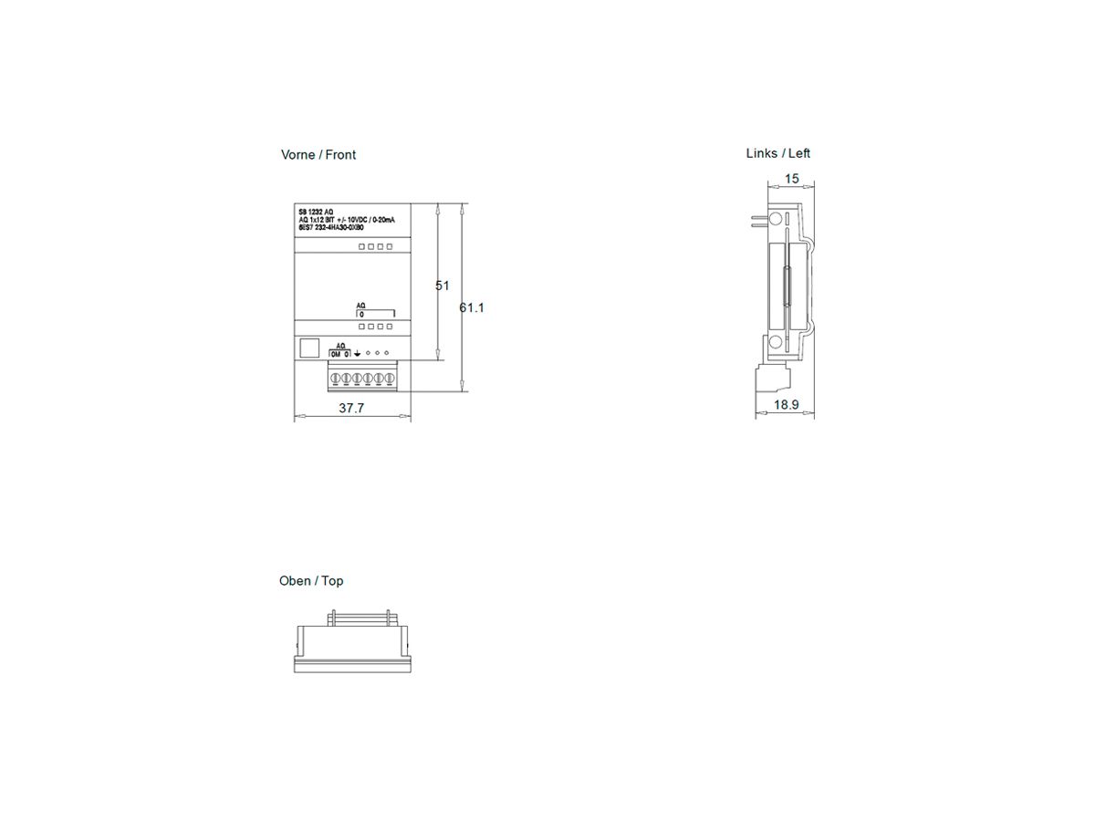 SPS-Ausgabemodul Siemens SIMATIC S7-1200 SB 1232 AO 1×12bit