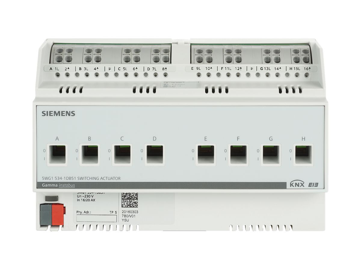 REG-Schaltaktor Siemens KNX 8-fach 230VAC 16/20AX C-Last