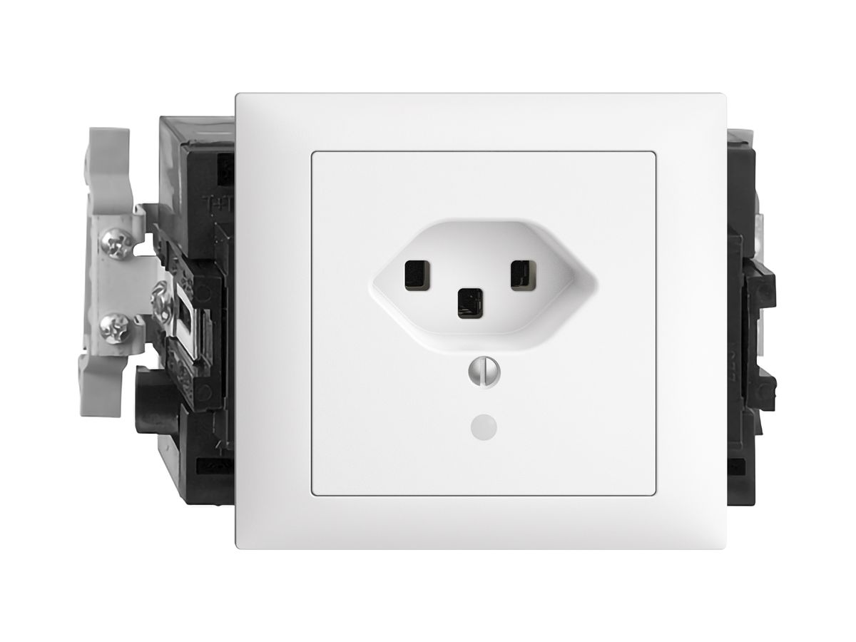 EB-Steckdose EDIZIOdue T23 16A weiss 46…69(53mm) Snap mit LED grün