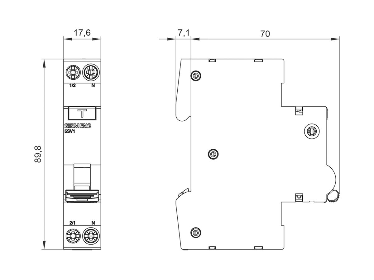 FI/LS-Schalter Siemens SENTRON RCBO 1LN C-16A A-0.03A 6kA 1TE