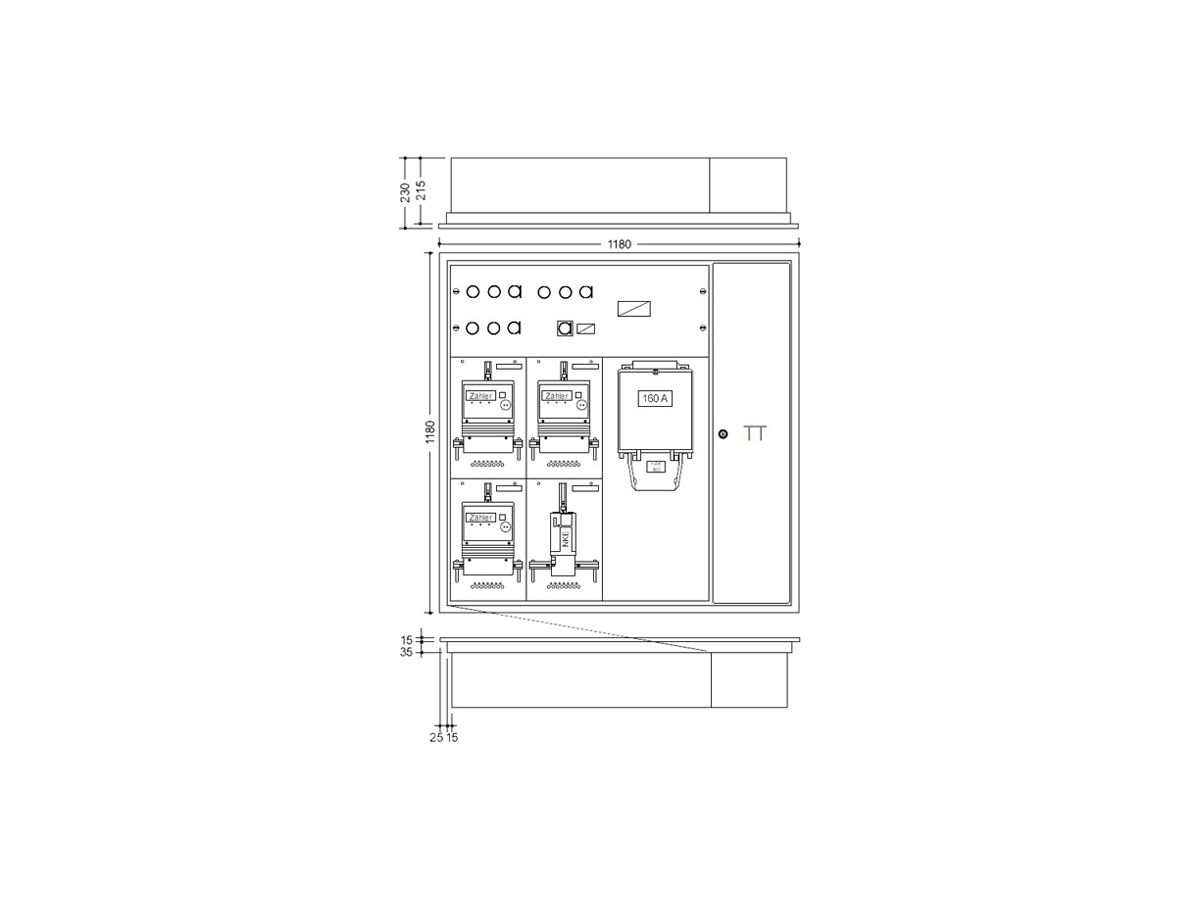 UP-Zählerkasten HAG Al 3 Zähler, 1 NKE, 1 Hausanschlusskasten, 1 TT