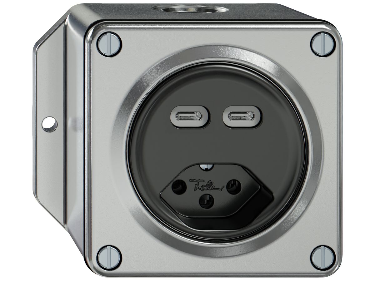 AP-USB-Ladesteckdose ELEMENT 2×USB-C 3000mA + 1×T13 aluminium