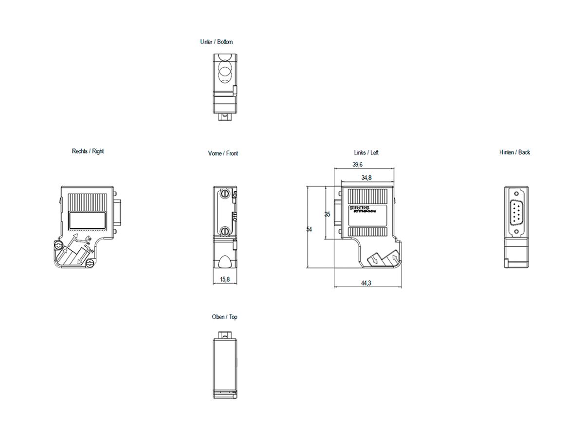 SPS-Busanschlussstecker Siemens SIMATIC DP PROFIBUS trennbar 35°