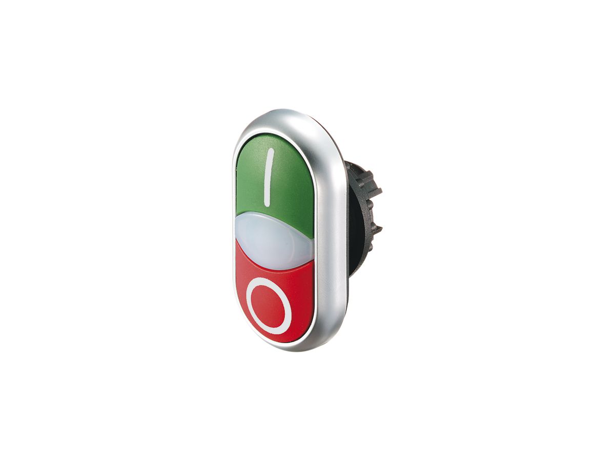 Doppeldrucktaste ETN RMQ flach I/O grün-rot, Ring verchromt