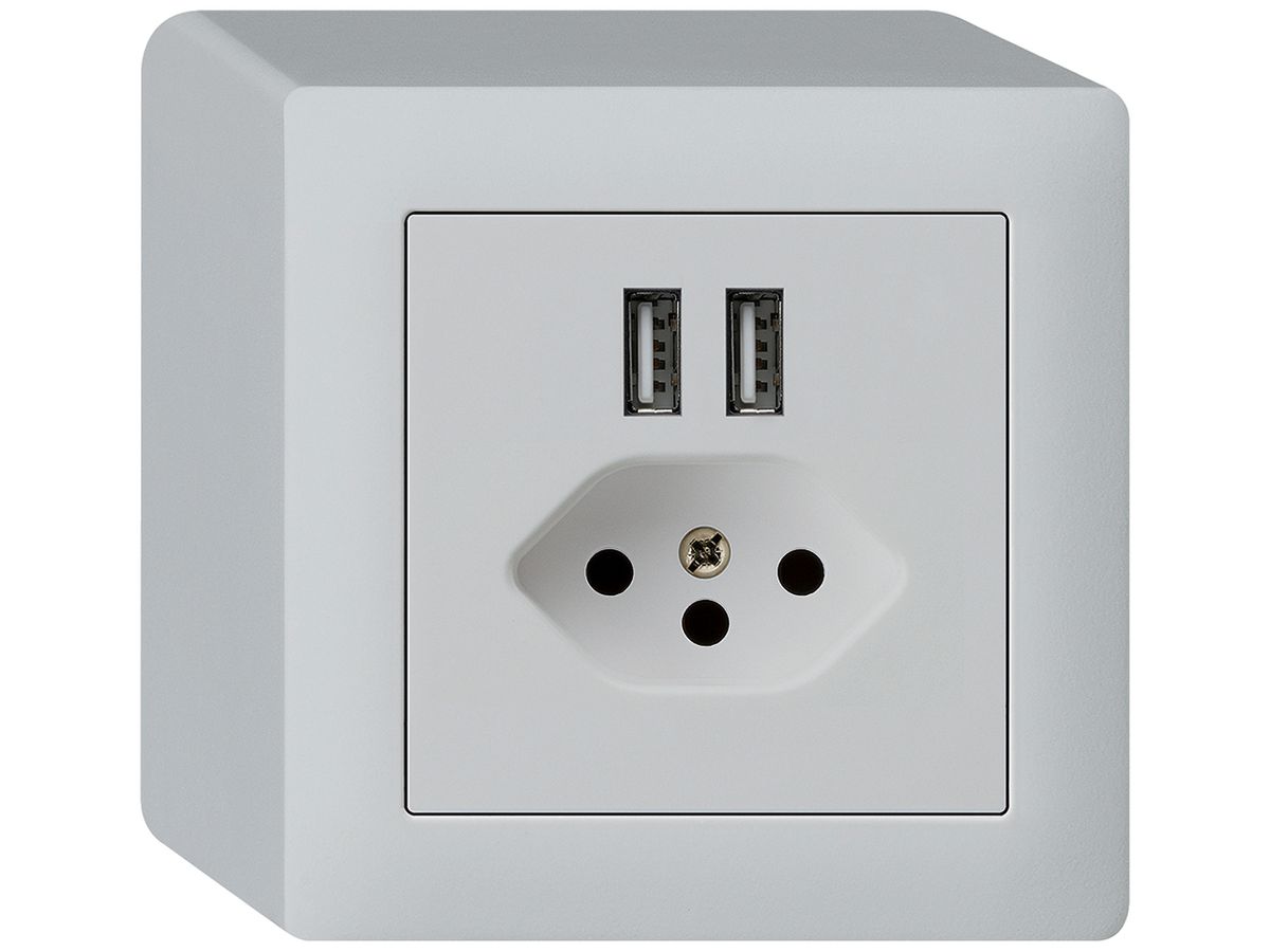 AP-Steckdose 2×USB & T13 kallysto Q 2400mA hellgrau