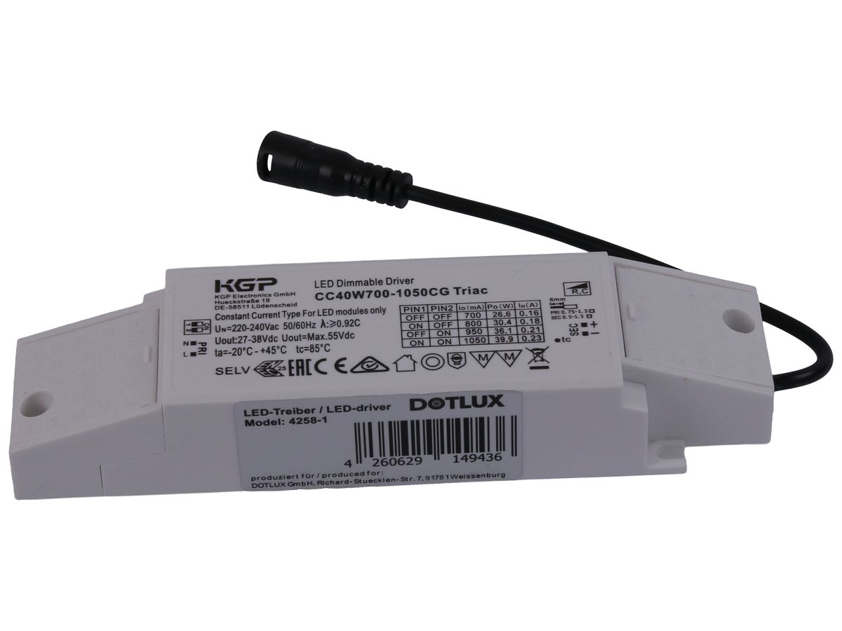LED-Konverter DOTLUX IP20 27…40W 27…38V 700…1050mA DIM