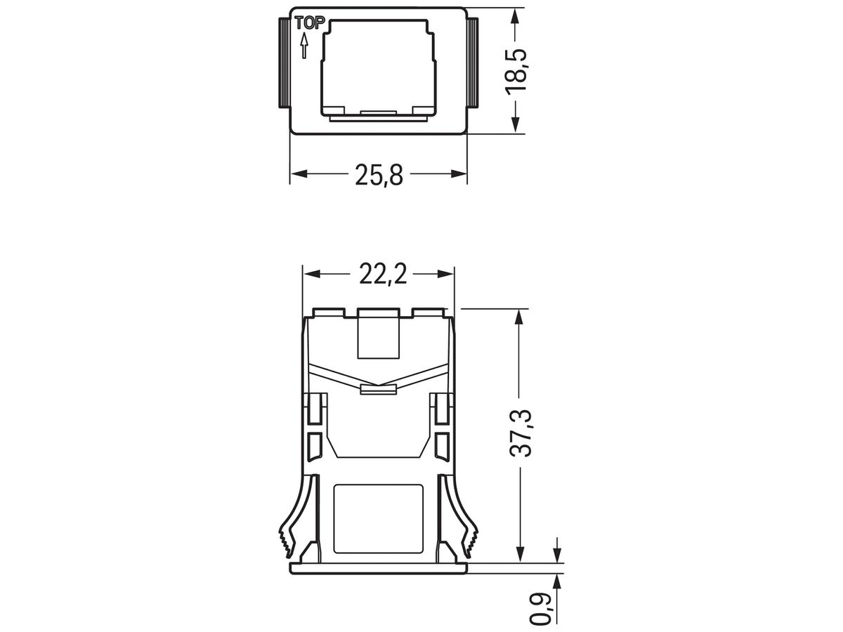 Snap-In-Rahmen WAGO 2L für Buchsen und Stecker 25.8×18.5×38.7mm PA 66 schwarz