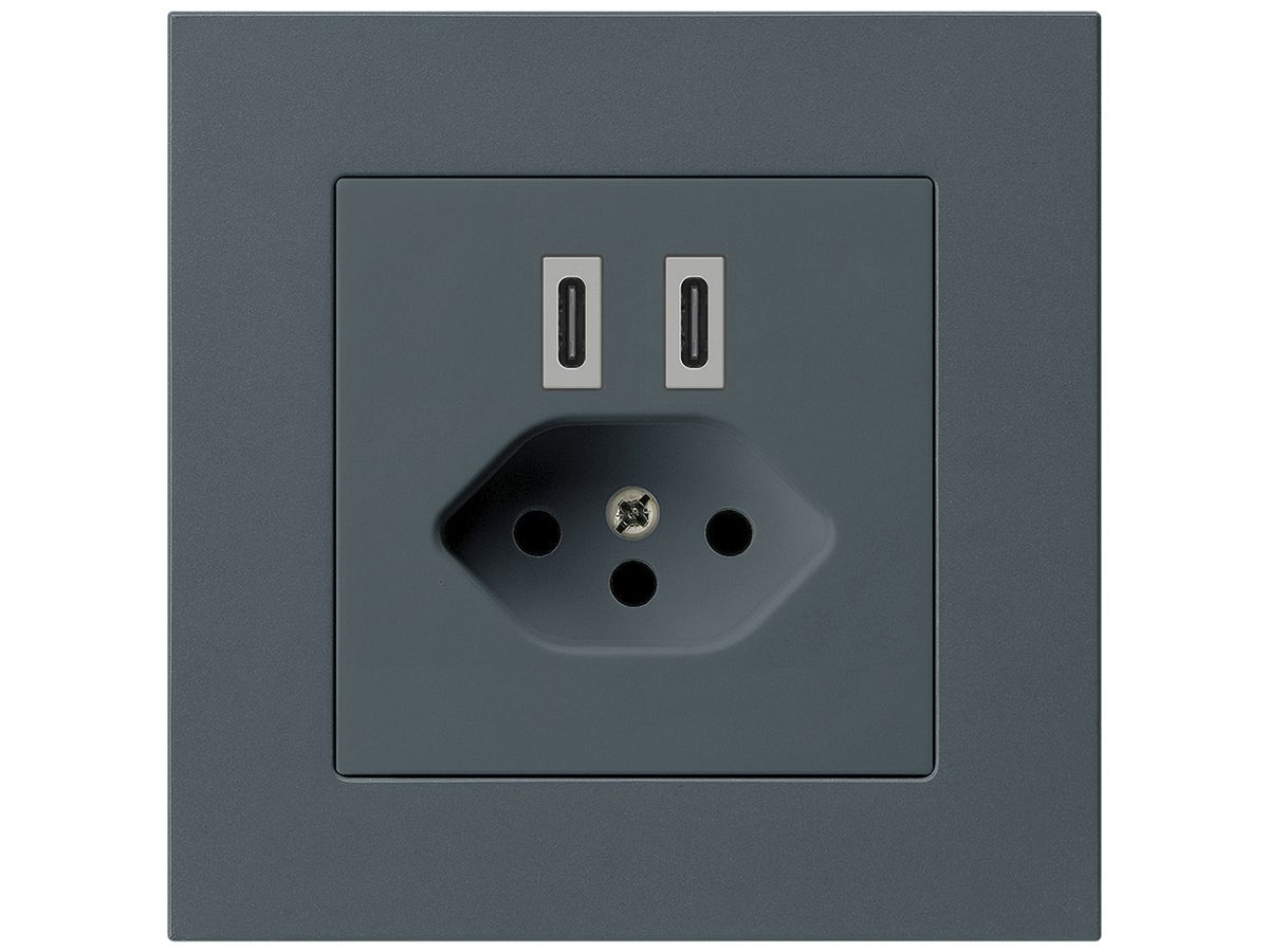 UP-USB-Ladesteckdose Hager kallysto.pro C-C 20W+T13 5V 94×94mm anthrazit
