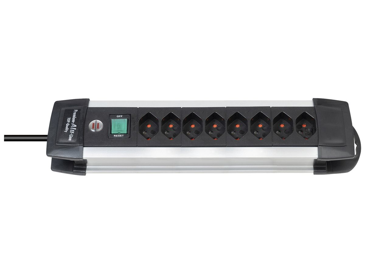 Steckdosenleiste Premium-Alu-Line Schalter 8×T13 3m H05VV-F 3×1.5mm² alu/sz