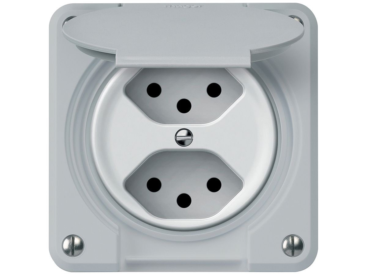 Steckdose FI robusto 1×T23 30mA 16A 250V 86×86mm IP21 grau