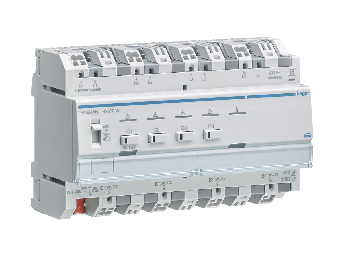 REG-Dimmaktor Hager TXA664AN KNX easy 4×300W 8TE