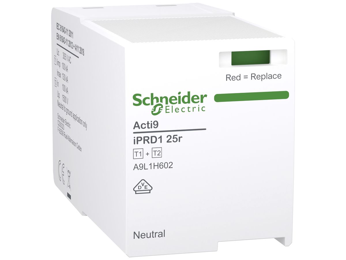 Steckmodul Acti9 iPRD 25r Typ 1+2 N-PE 1P 100kA 240V TN-S TT 2TE
