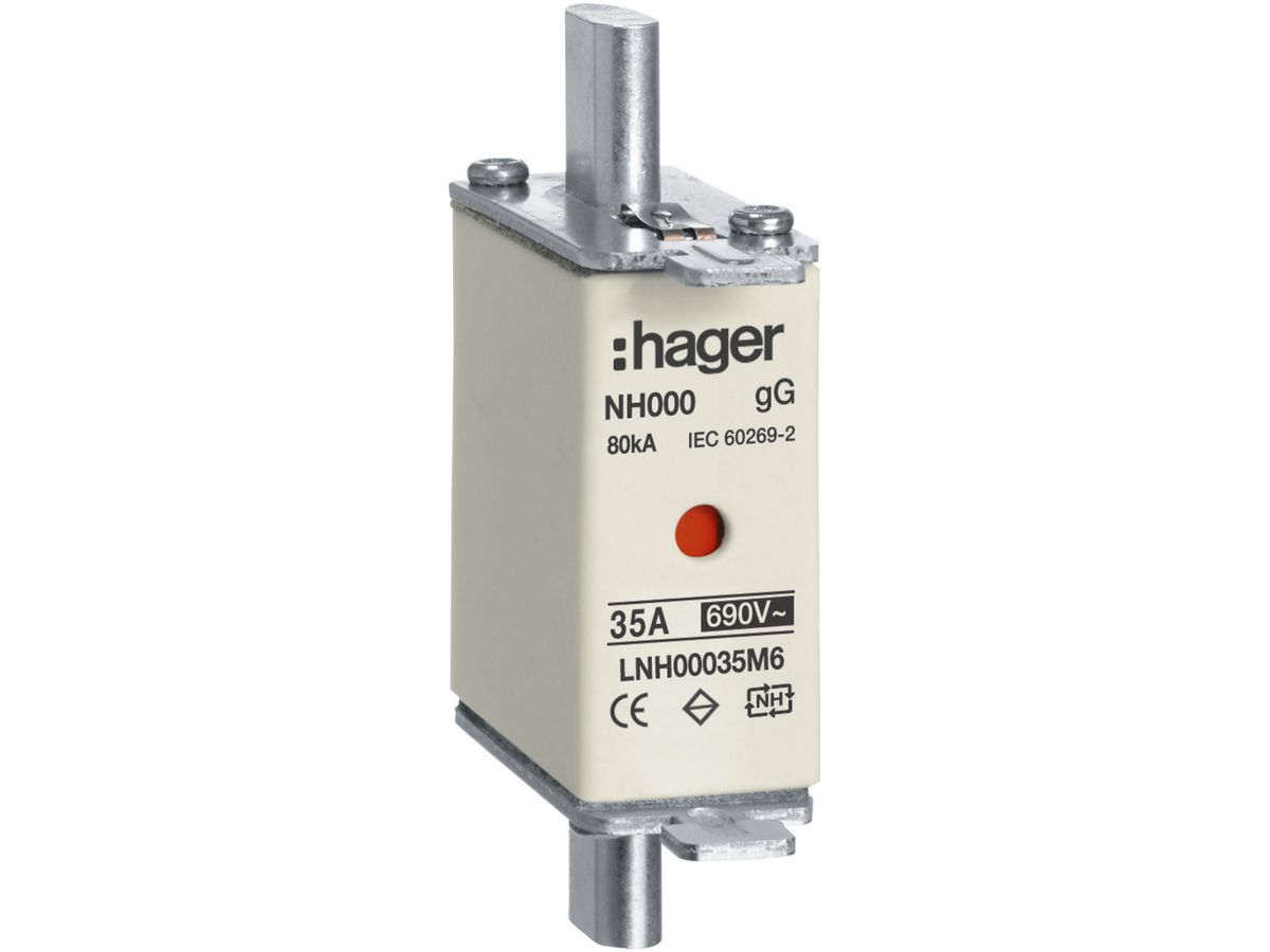 NH-Sicherung Hager DIN000 690VAC 35A gG/gL Doppelkennmelder rostfrei