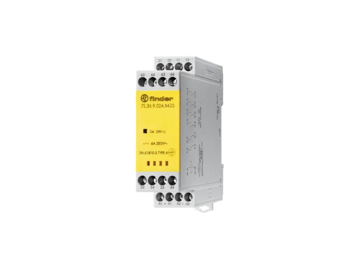 Relaismodul Finder mit zwangsgeführten Kontakten, 4 S und 2 Ö, 6A, 24VDC