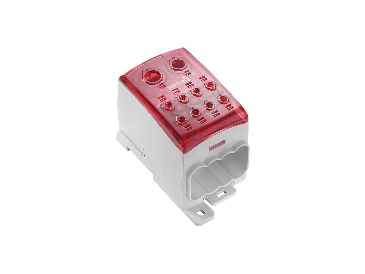 Verteilerblock WM WPD 113 1×185+1×150/8×35mm² 353A 1000V TS35 rot