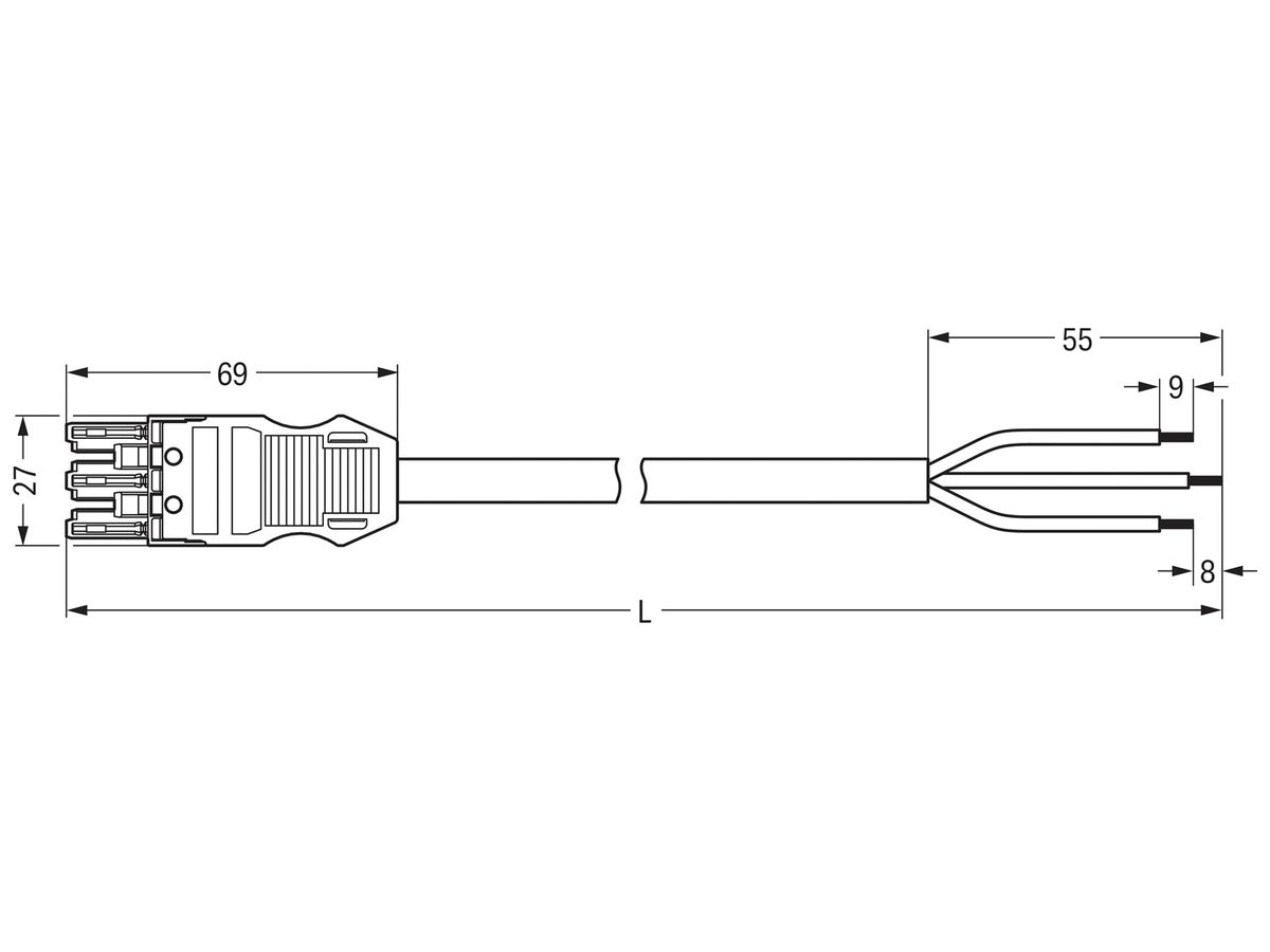 Anschlussleitung MIDI 3×1.5mm² 16A 250V 1m Cod.P Buchse-freie Ende rot Cca