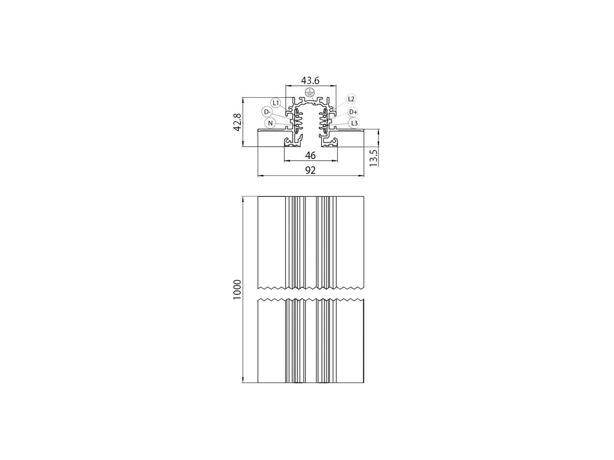 EB-Stromschiene Sylvania Lytespan 220…240V 3-Phasen DALI Al 1m schwarz