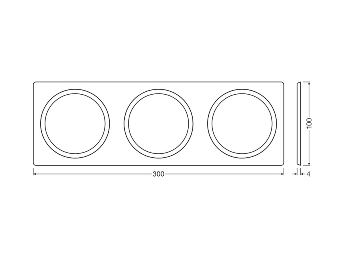 Abdeckplatte LEDVANCE FRAME Stahl 300×100mm 3×Ø68mm silber