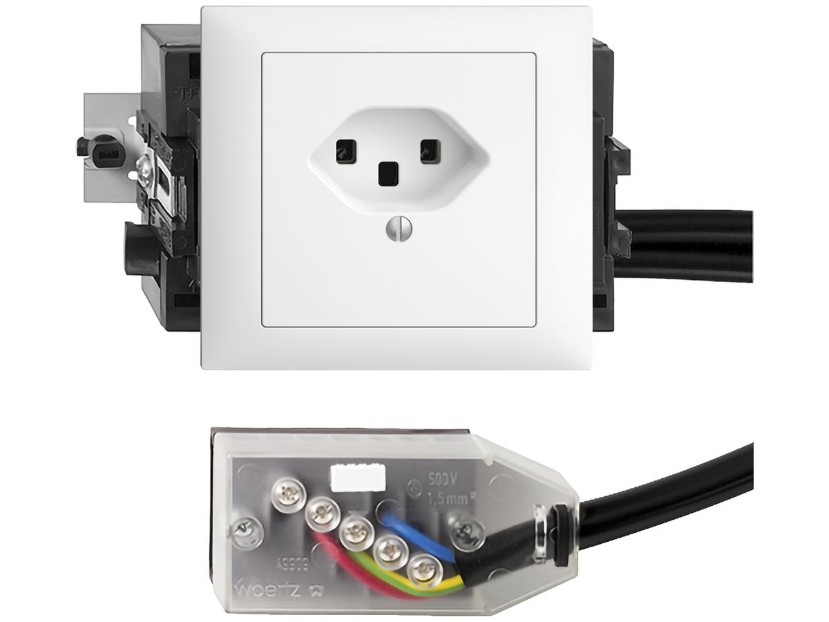 EB-Steckdose EDIZIOdue T23 L3 49…69mm weiss für Flachkabel Technofil