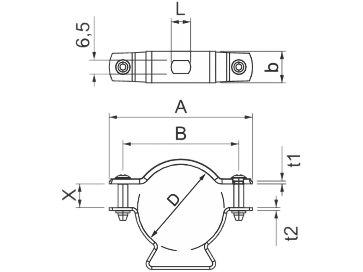 Rohr-/Kabelschelle Bettermann, mit Schraubenloch, Ø12…14mm, V2A, 1.4301
