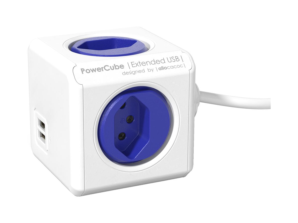 Mehrfachstecker PowerCube Extended 4×T13 2×USB-A 1.5m 3×1mm² bl