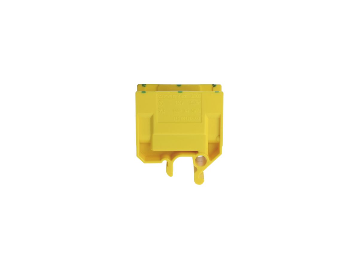 Abzweigklemme Woertz 6…16mm² 76A 750V Schraubanschluss 2×1 G-Schiene grün/gelb