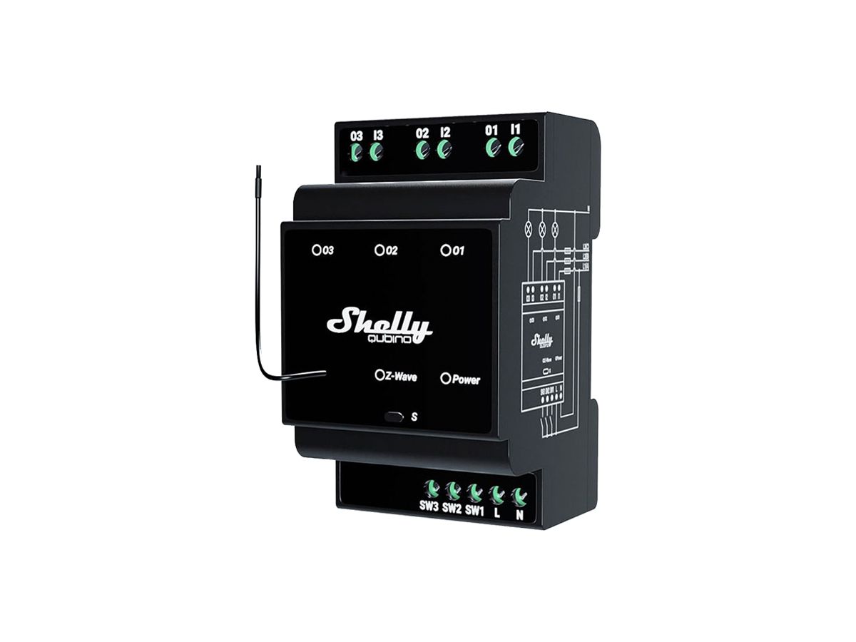REG-RF-Schaltaktor Shelly Wave Pro 3 Z-Wave 3-Kan 240V 3TE